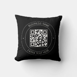 Coussin Votre code QR & Texte modifiable Noir & Blanc