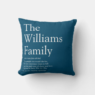 Coussin Votre définition de famille amusante moderne bleue
