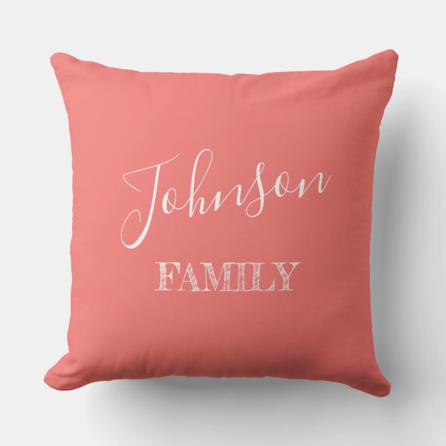 Coussin Votre famille Coral clair rose et blanc Personnali (Recto)