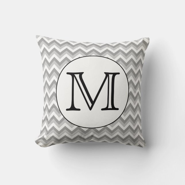 Coussin Votre lettre. Monogramme Motif gris Zigzag. (Recto)