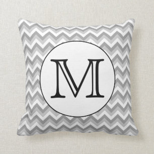 Coussin Votre lettre. Monogramme Motif gris Zigzag.