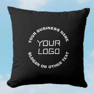 Coussin Votre logo ou image et texte modifiable   Noir et 
