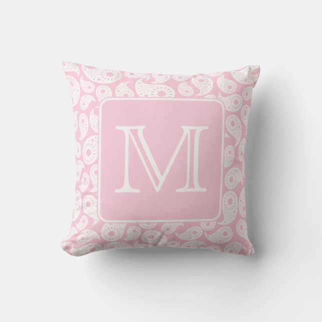 Coussin Votre monogramme de lettre. Modèle rose de Paisley (Recto)