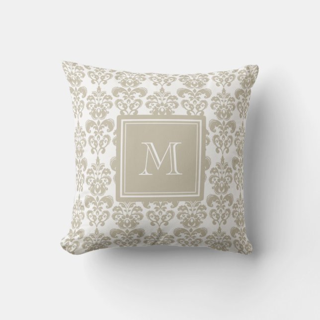 Coussin Votre monogramme, motif beige 2 de damassé (Recto)