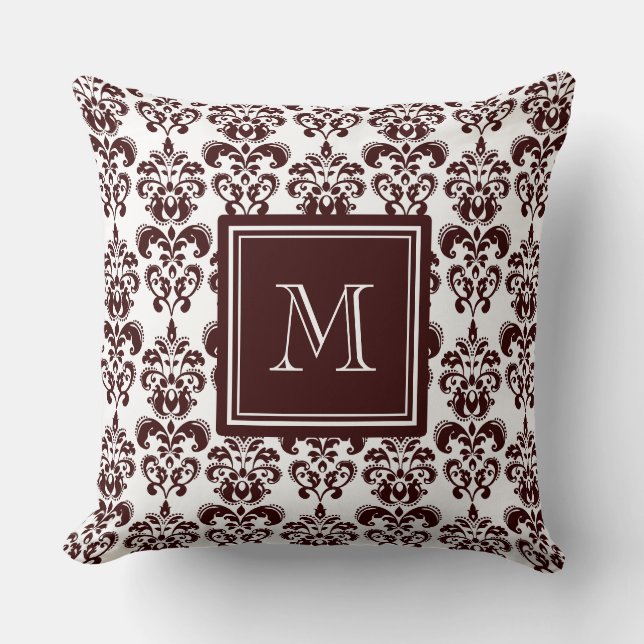 Coussin Votre monogramme, motif Brown 2 de damassé (Recto)
