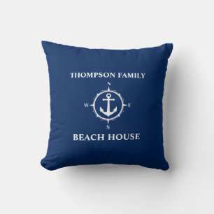 Coussin Votre nom Beach House Ancre Bleu