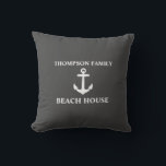 Coussin Votre nom Beach House Ancre Gris<br><div class="desc">Votre Nom Beach House Ancre Coussin à oreiller gris.</div>