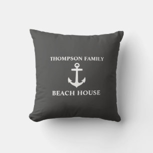 Coussin Votre nom Beach House Ancre Gris