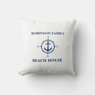 Coussin Votre nom Beach House Compass Ancre White