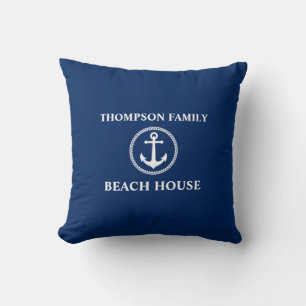 Coussin Votre nom Beach House Sea Ancre Bleu