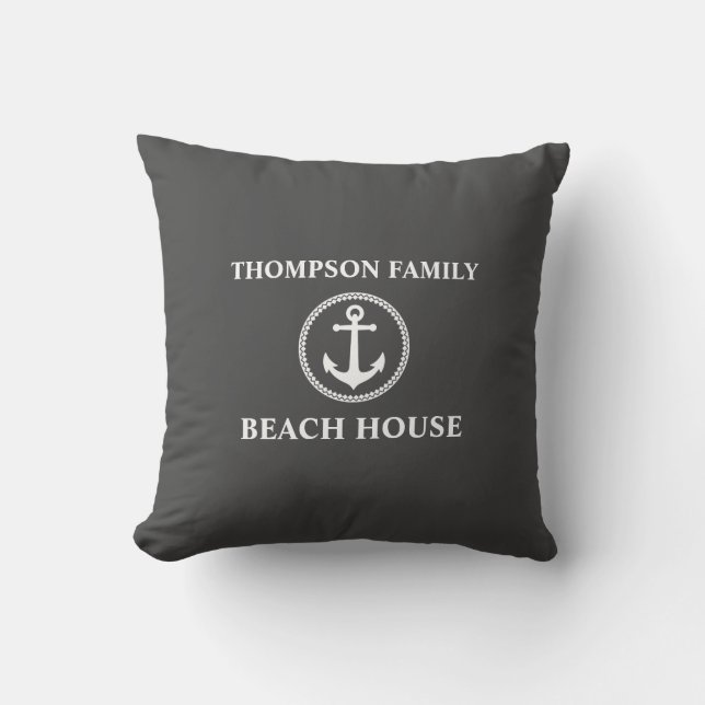 Coussin Votre nom Beach House Sea Ancre Grey (Recto)