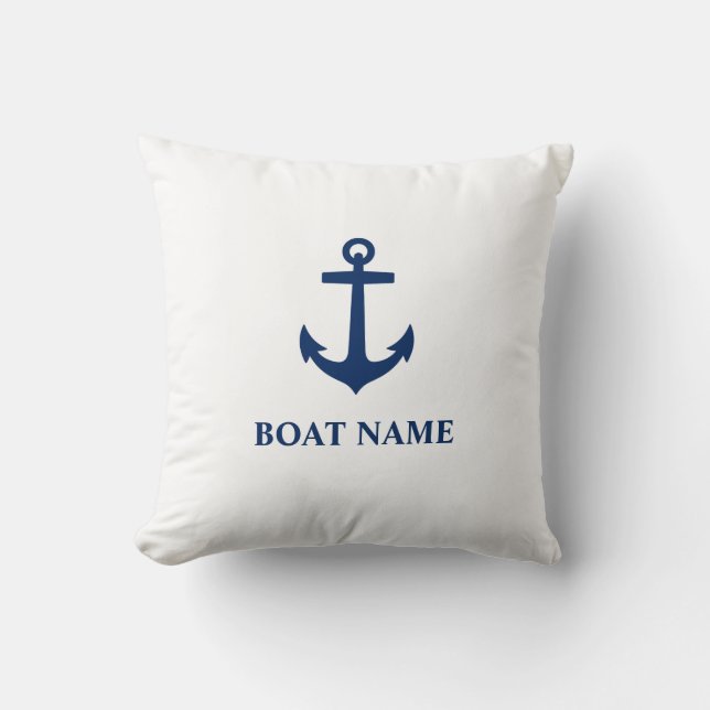 Coussin Votre nom de bateau Ancre classique Marine bleu et (Recto)