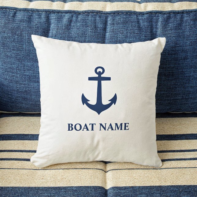 Coussin Votre nom de bateau Ancre classique Marine bleu et (Créateur téléchargé)