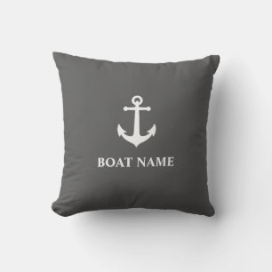 Coussin Votre nom de bateau Ball Ancre Ash Grey