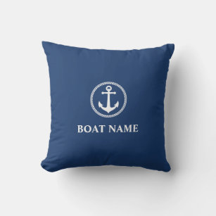 Coussin Votre nom de bateau Sea Ancre Blue