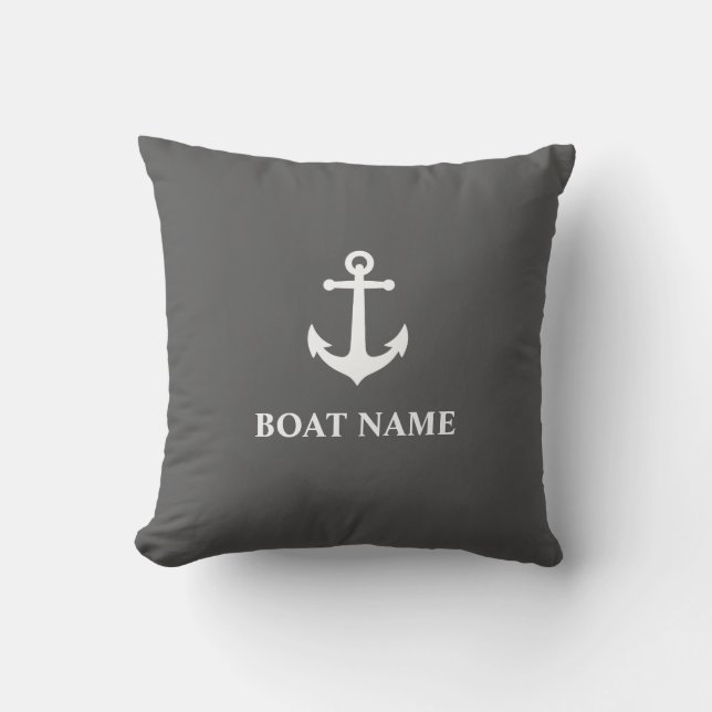 Coussin Votre nom de bateau Vintage Ancre Cendres Gris (Recto)