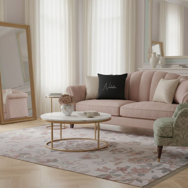 Coussin  Votre nom écriture élégant chic noir et blanc  (Créateur téléchargé)