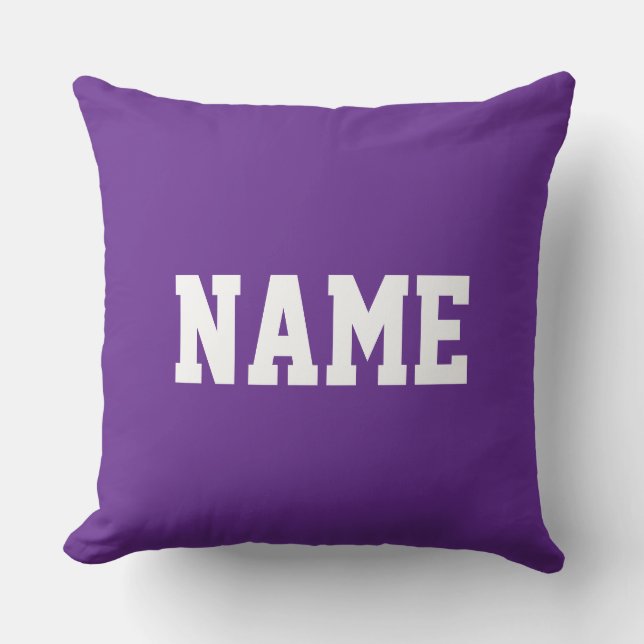 Coussin VOTRE NOM Texte Athlétique Amusant Sur Fond Violet (Recto)
