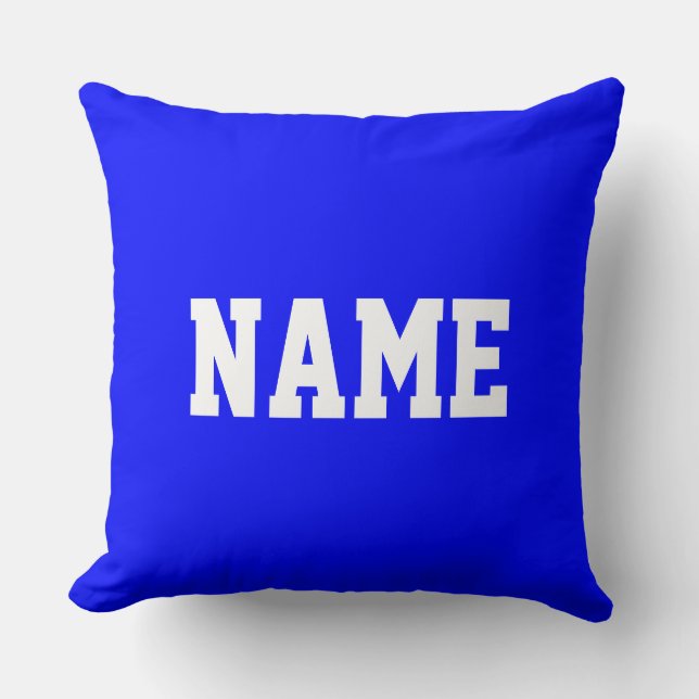 Coussin Votre nom Texte Athlétique Amusant Sur Un Bleu Roy (Recto)