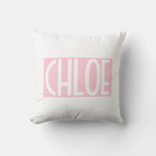 Coussin Votre nom   Texte blanc gras sur rose clair