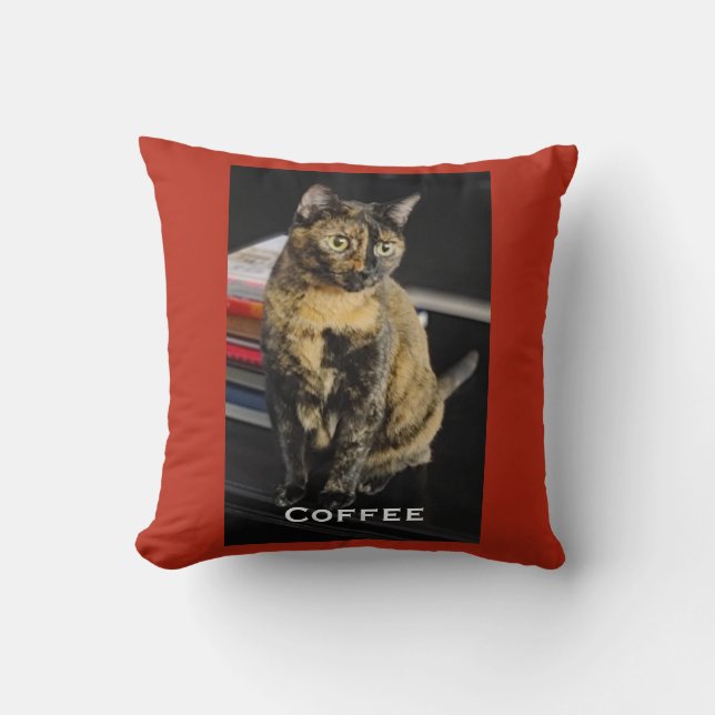 Coussin Votre photo d'animal de compagnie, nom, fond rouge (Recto)
