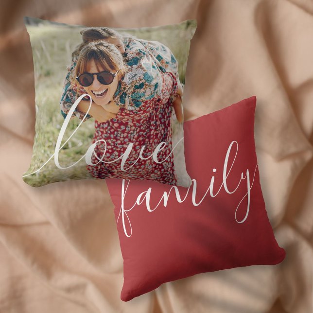 Coussin Votre photo de famille préférée écriture amour (Your Favorite Family Photo Script Love Throw Pillow)