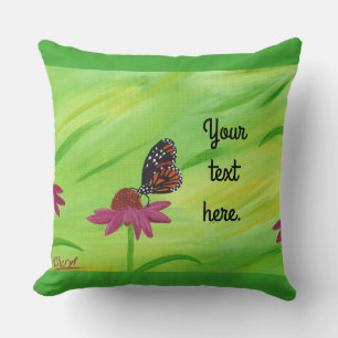 Coussin Votre texte, ou aucun papillon de monarque des