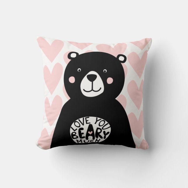 Coussin Vous aimez Beary beaucoup lettrage d'ours noir nor (Recto)