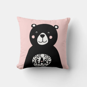Coussin Vous aimez Beary Much Ours Noir Lettering Rose