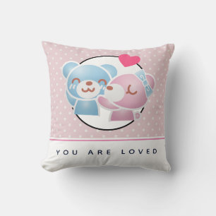 Coussin Vous êtes adoré Baiser Bears sur les Pois