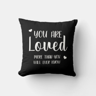 Coussin Vous êtes aimé coeurs noir blanc rustique campagne
