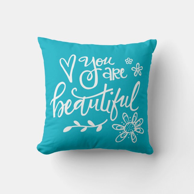 Coussin Vous Êtes Beaux, Lettres À La Main, Turquoise (Recto)