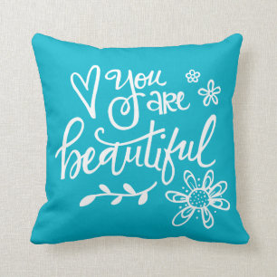Coussin Vous Êtes Beaux, Lettres À La Main, Turquoise