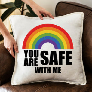 Coussin Vous êtes en sécurité avec moi Fierté LGBTQ Arc-en