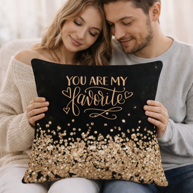 Coussin Vous êtes ma romanti glitter noir et or préférée (Créateur téléchargé)