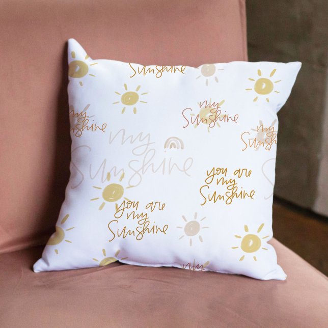 Coussin Vous êtes mon soleil en Jaune réversible (You Are My Sunshine in Yellow Reversible Throw Pillow)