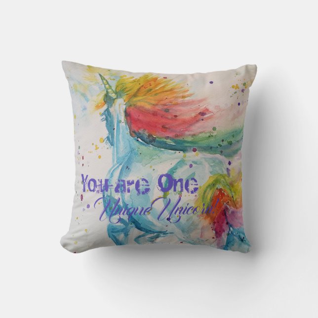 Coussin Vous Êtes Une Unicorne Unique ! Aquarelle arc-en-c (Recto)