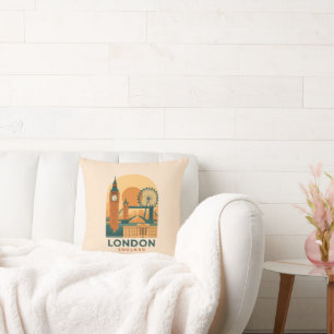 Coussin Voyage à Londres Angleterre Vintage Rétro