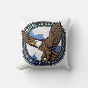 Coussin Voyage aux USA Fly today logo