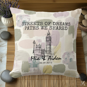 Coussin Voyage d'amour à Londres – Croquis artistique de B