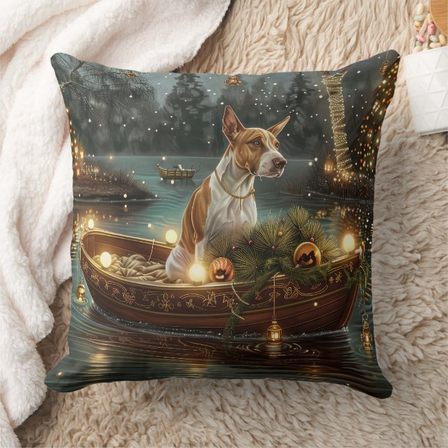 Coussin Voyage de fête de Noël de Bull Terrier (Couverture)
