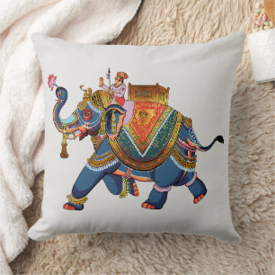 Coussin Voyage de l'éléphant royal : dessin folklorique in