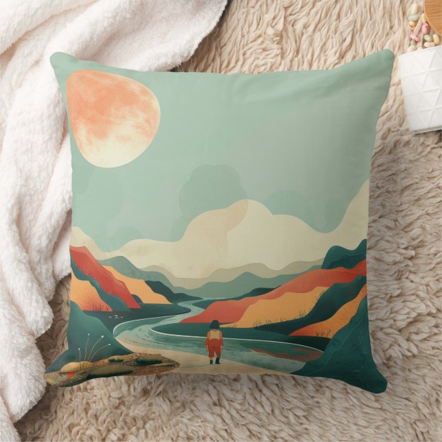 Coussin Voyage de montagne rivière bohème sarcelle terraco (Couverture)