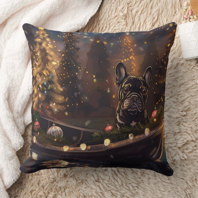 Coussin Voyage de Noël festif de Bouledogue français (Couverture)