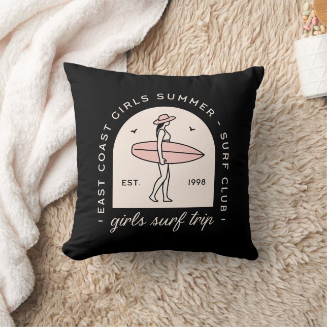 Coussin Voyage de surf pour filles surfant été rétro noir  (Couverture)