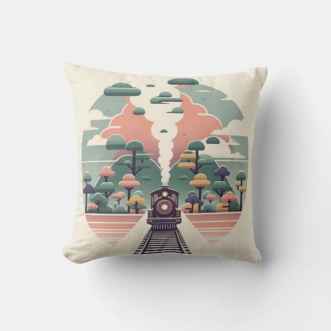 Coussin Voyage en train Whimsical : Paysage de style rétro (Recto)