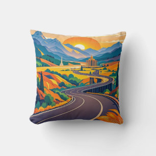 Coussin Voyage Pittoresque coloré aventures sur route sinu