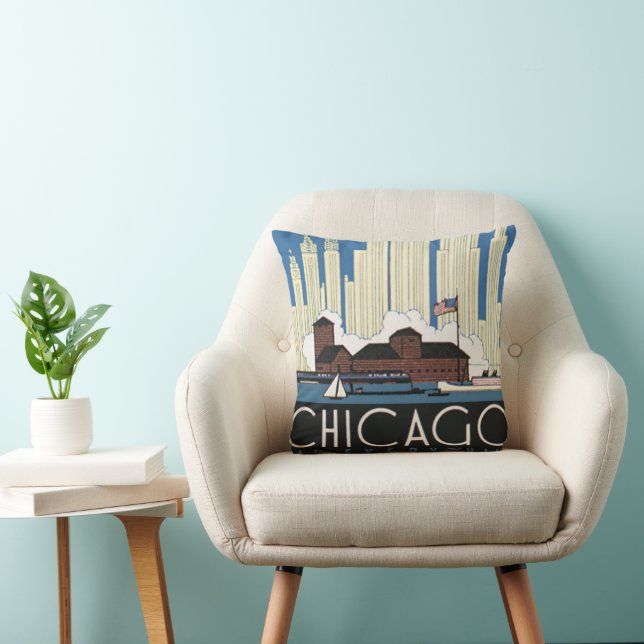 Coussin Voyage sur mesure à Chicago Tout dans la silhouett (Chaise)