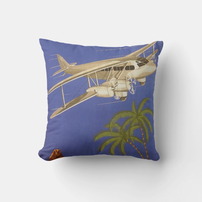 Coussin Voyage Vintage au Caire, Égypte, Avion Biplan (Recto)