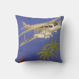 Coussin Voyage Vintage vers Le Caire, Égypte, Avion Biplan